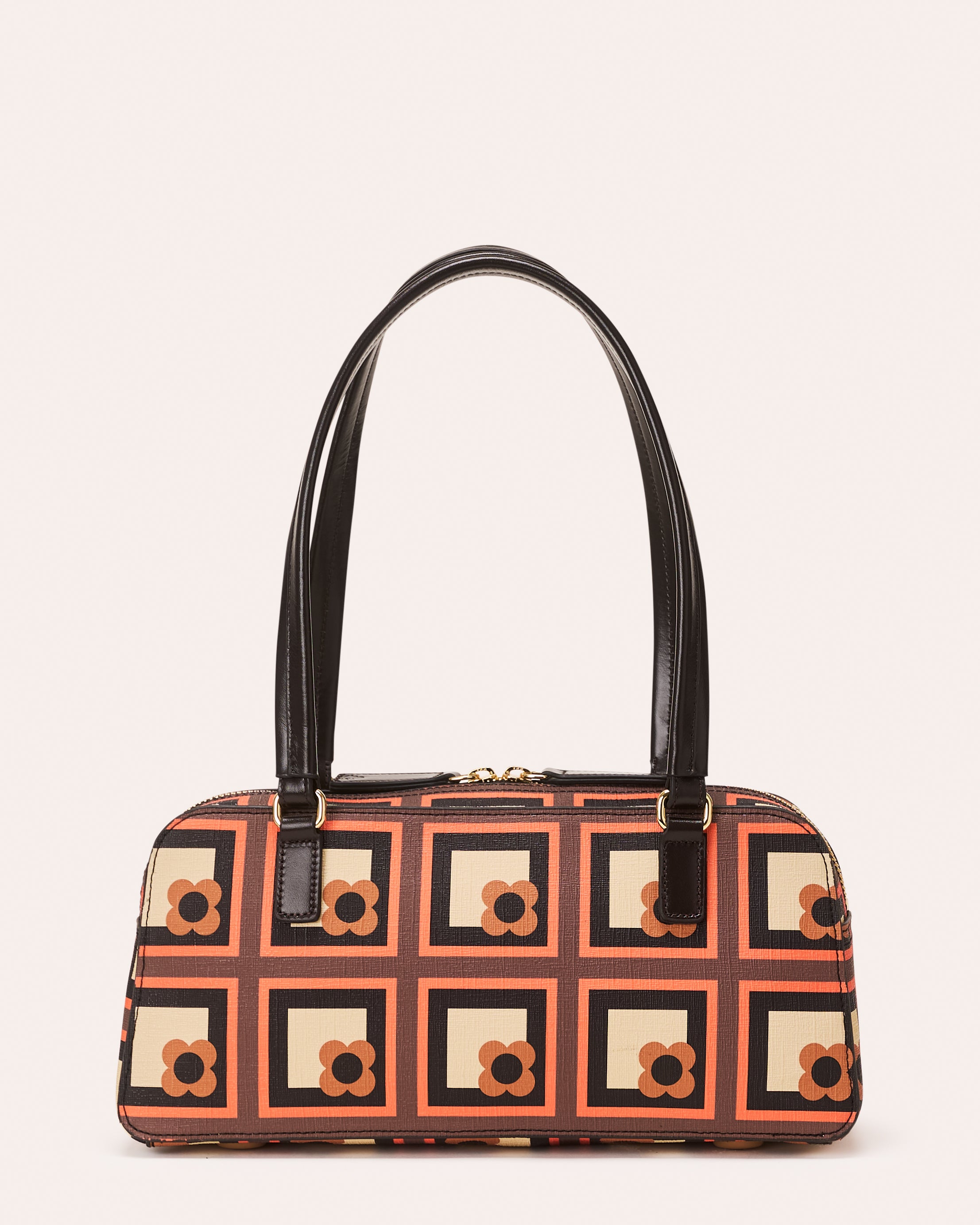 Long Block Bowling Bag - Retro Flower Check Orange