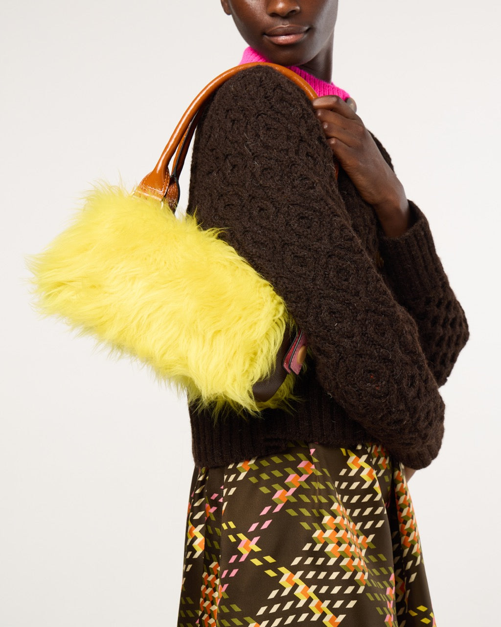 Mini Pockety Sheepskin Shoulder Bag - OK Colourblock Chocolate