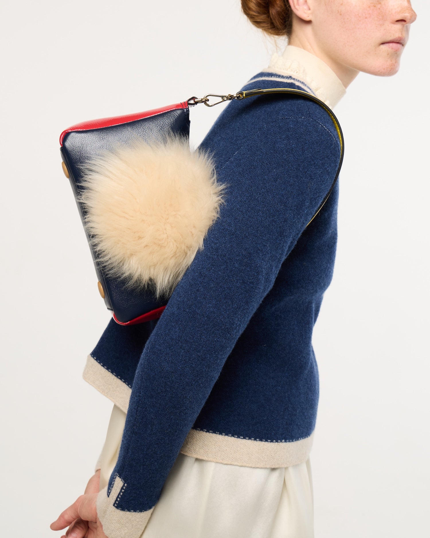 Mini Softie Leather Handbag - Sheepskin Applique Navy