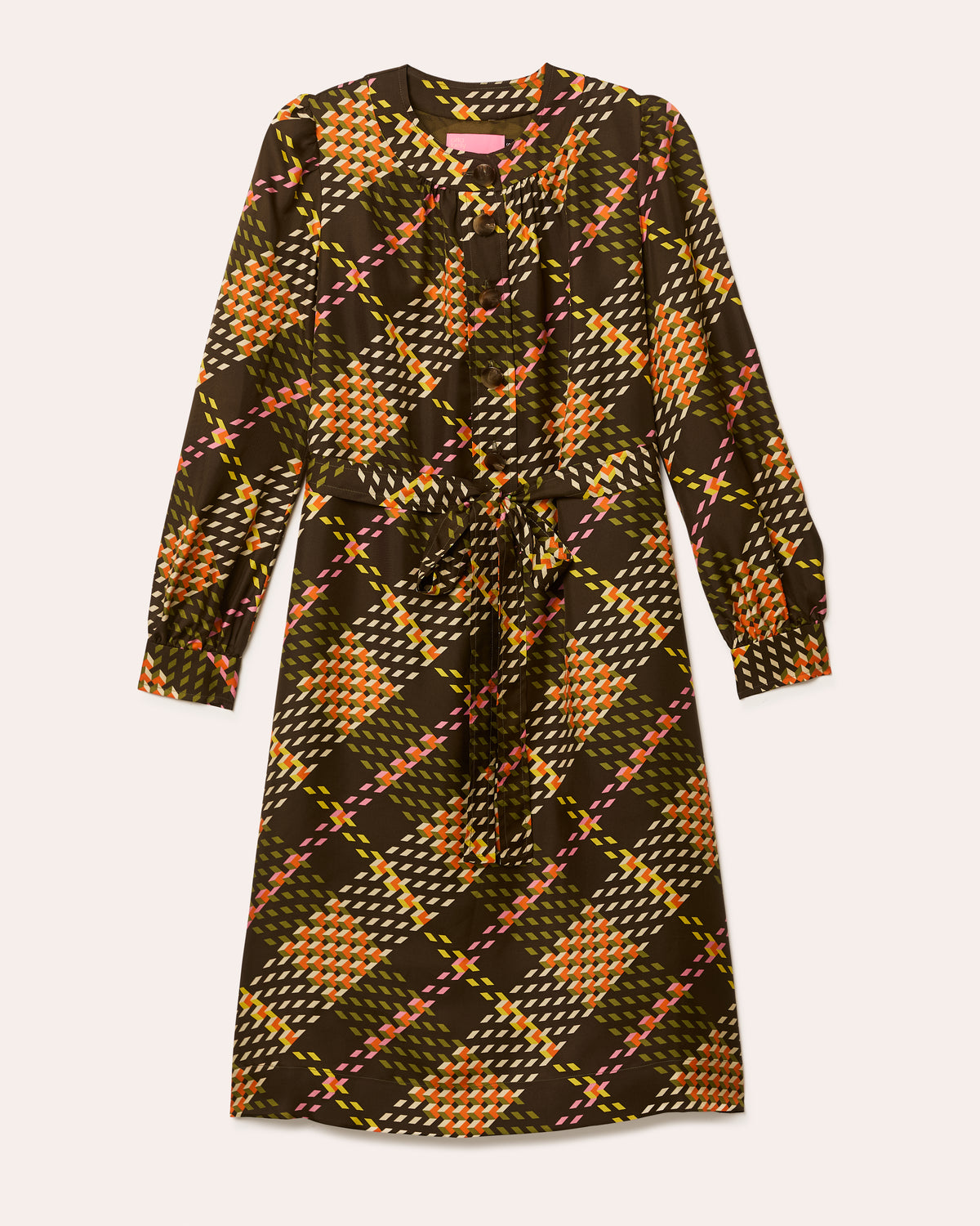 Dora Silk Dress - Cubic Check Cocoa