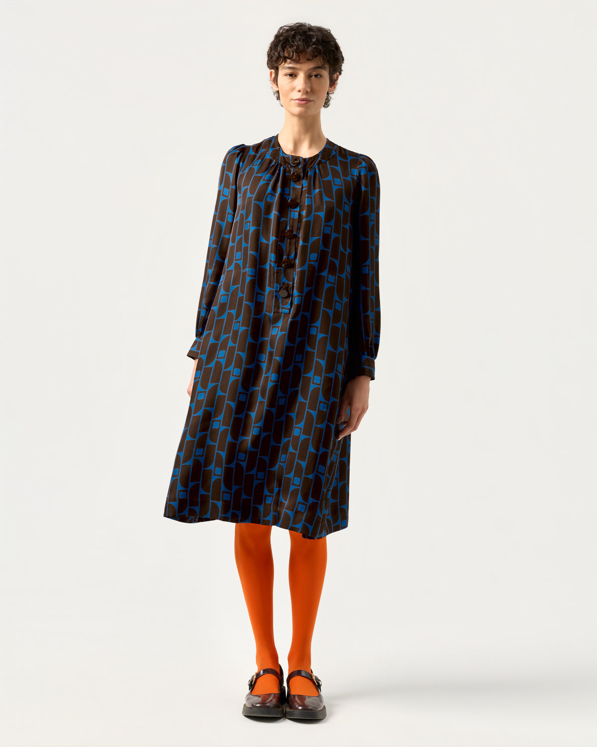 Dora Silk Dress - Metro Tile Ink