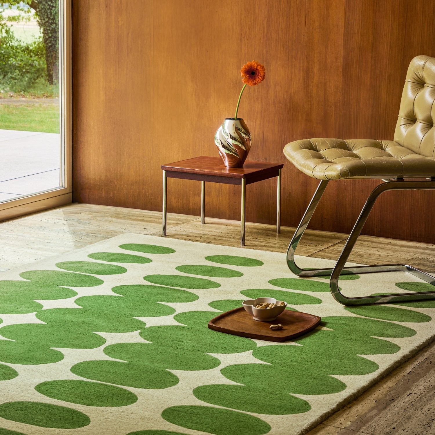 Optical Oval Rug - Green Cream