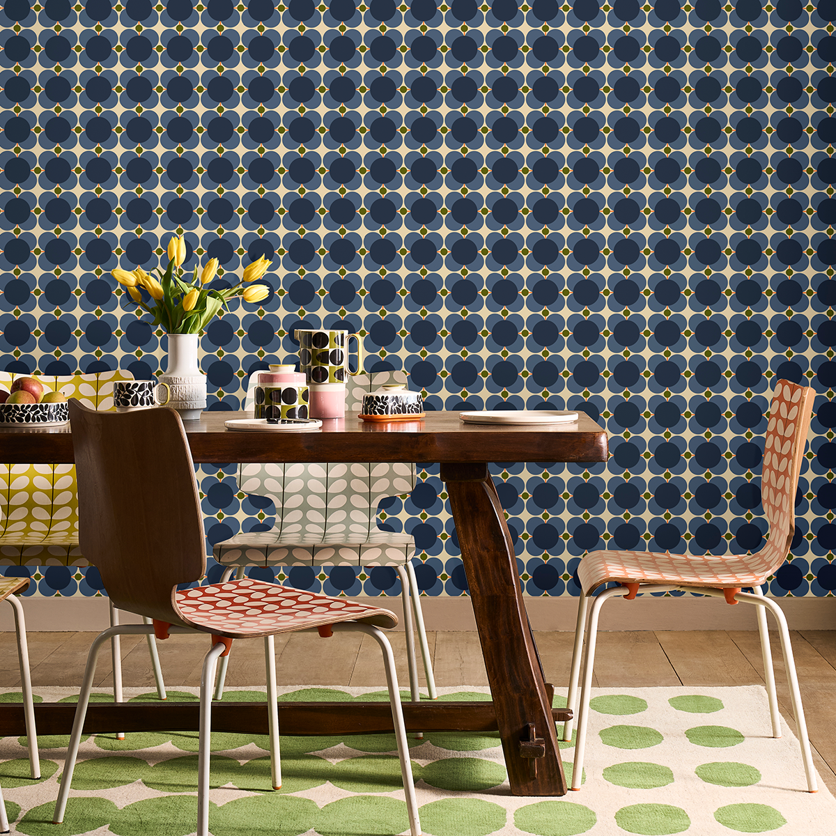 Atomic Flower Indigo Wallpaper