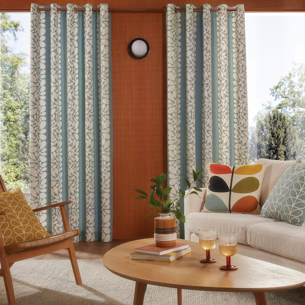 Sycamore Stripe Lined Eyelet Curtains - Duckegg