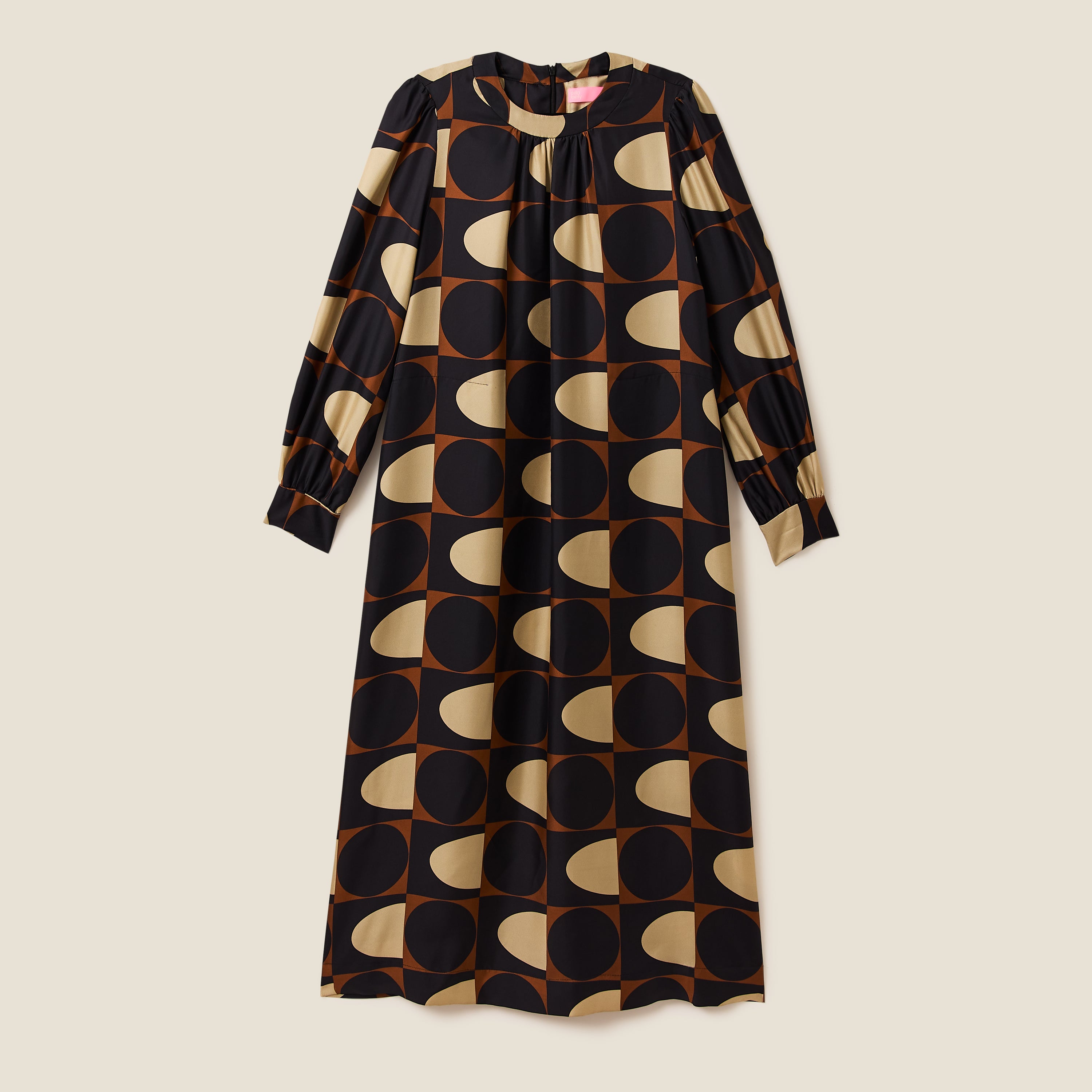Orla Long Sleeve Midi Silk Dress - Giant Spot Square Mocha