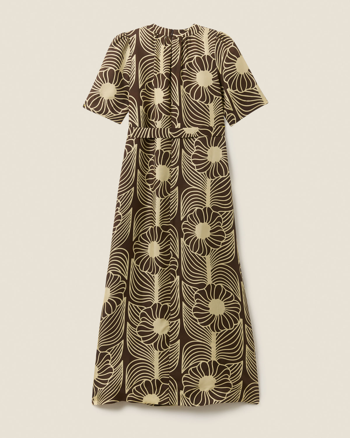Orla Short Sleeve Belted Silk Dress Moonflower Walnut