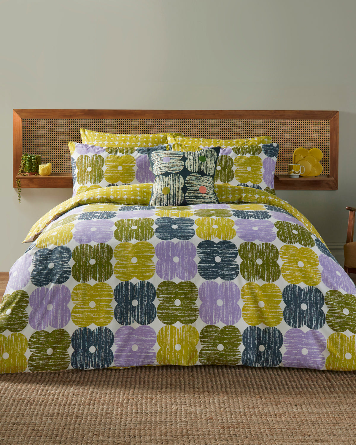 Textured Flower Bed Linen Set - Lilac and Moss