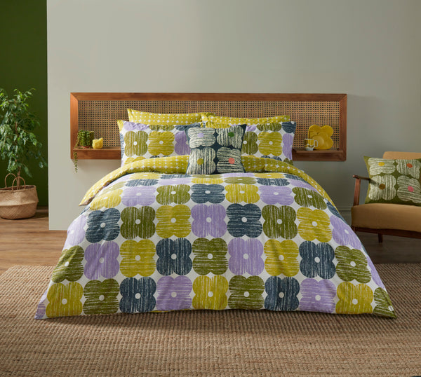 Textured Flower Bed Linen Set - Lilac and Moss