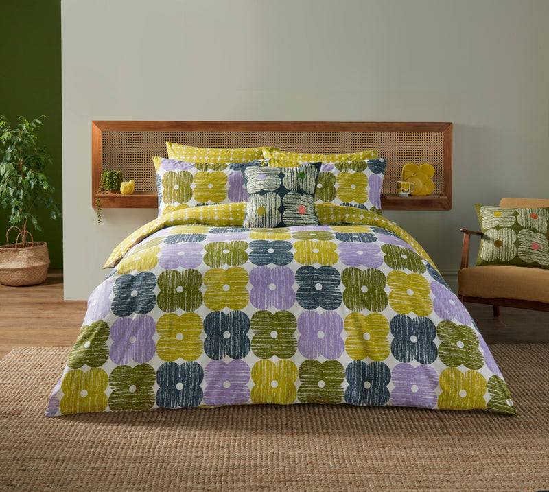 Textured Flower Bed Linen Set - Lilac and Moss