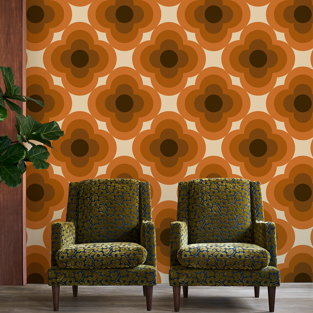 Radial Flower Dark Papaya Wallpaper