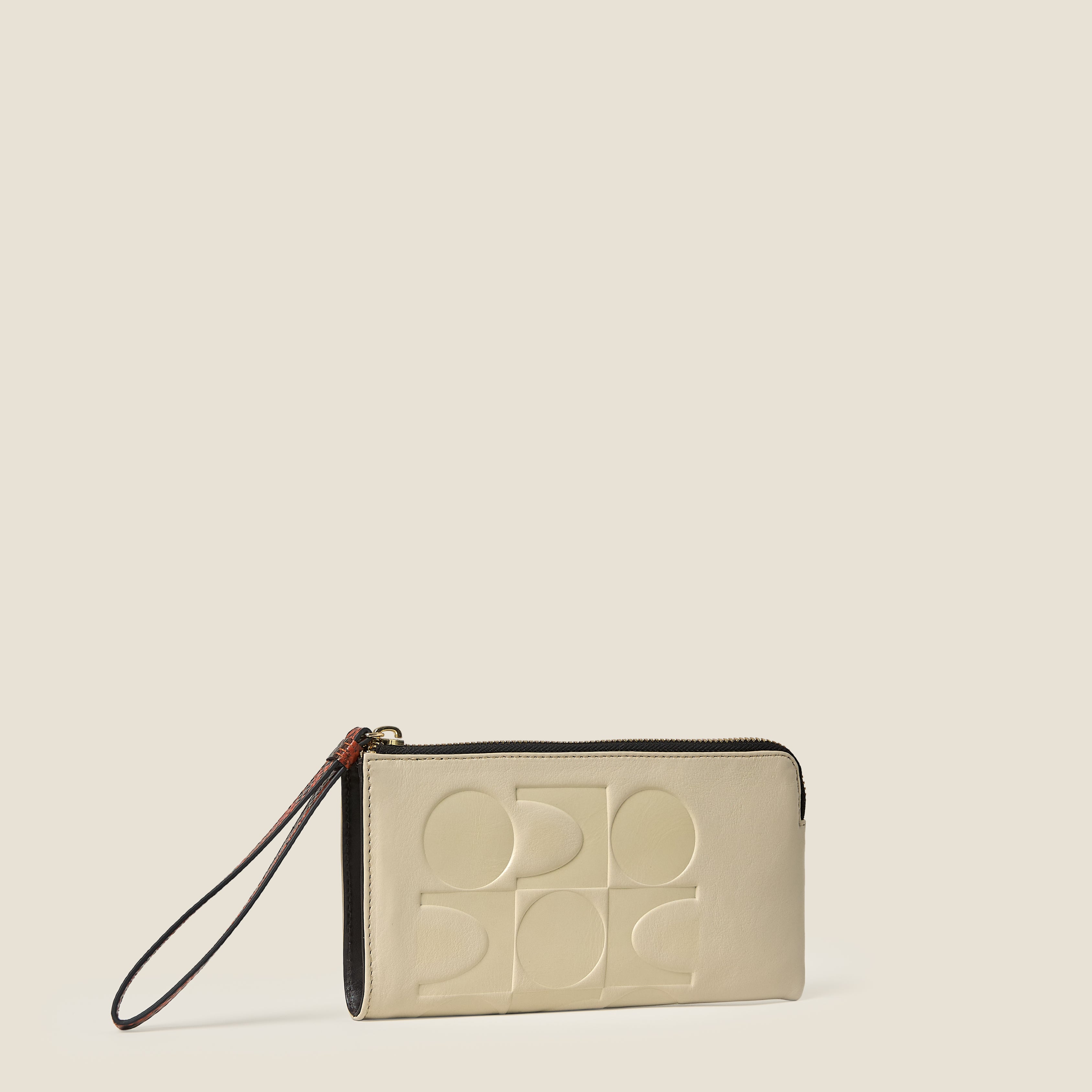 Flat Zip Leather Wallet - White Crème