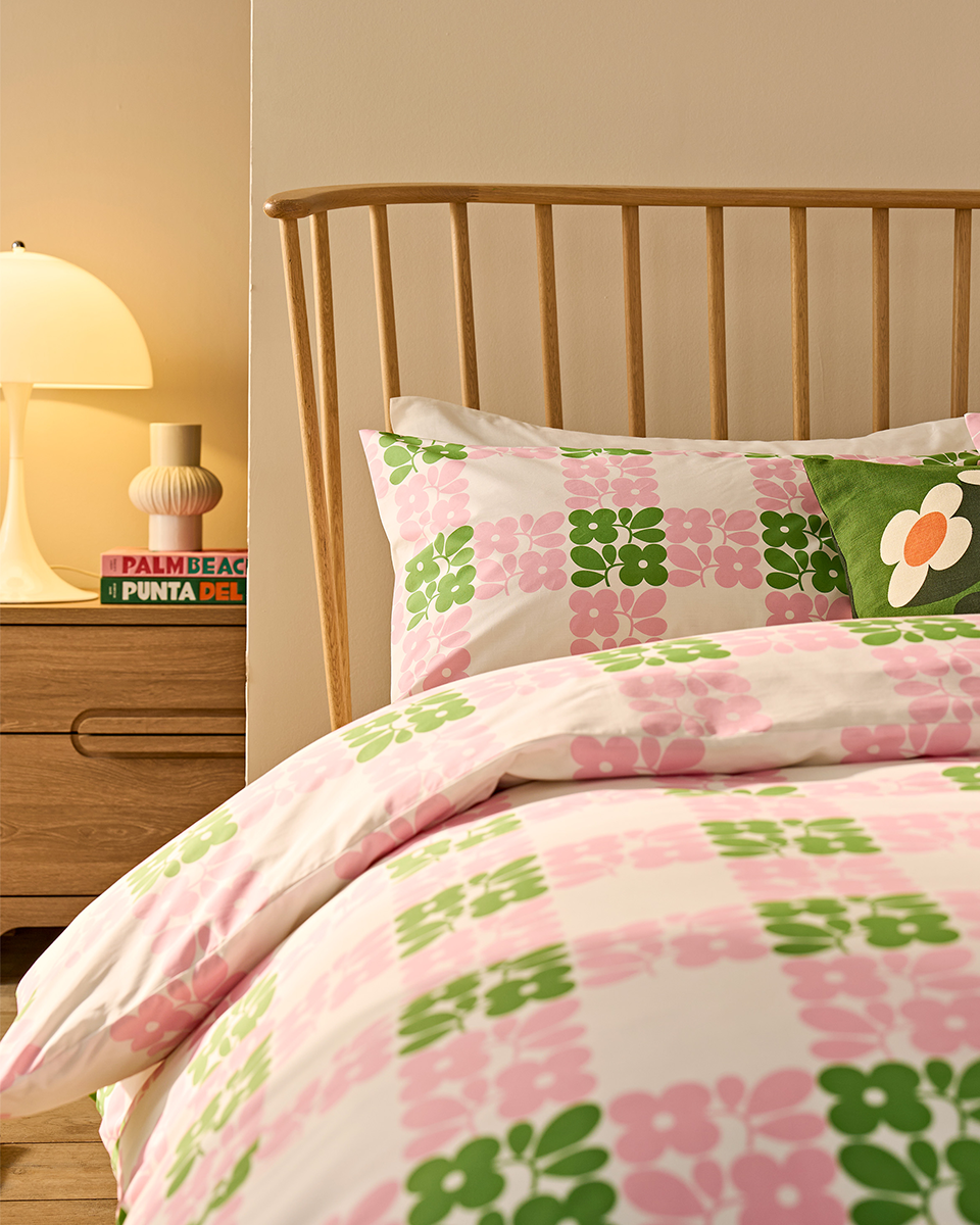 Floret Check Bed Linen Set - Dill Pink