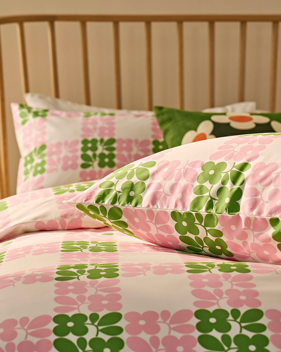 Floret Check Bed Linen Set - Dill Pink