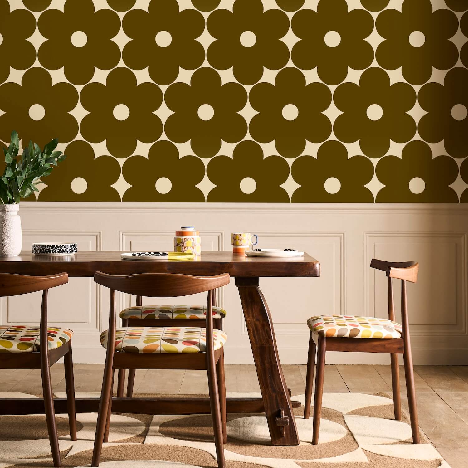 Flower Power Walnut Wallpaper