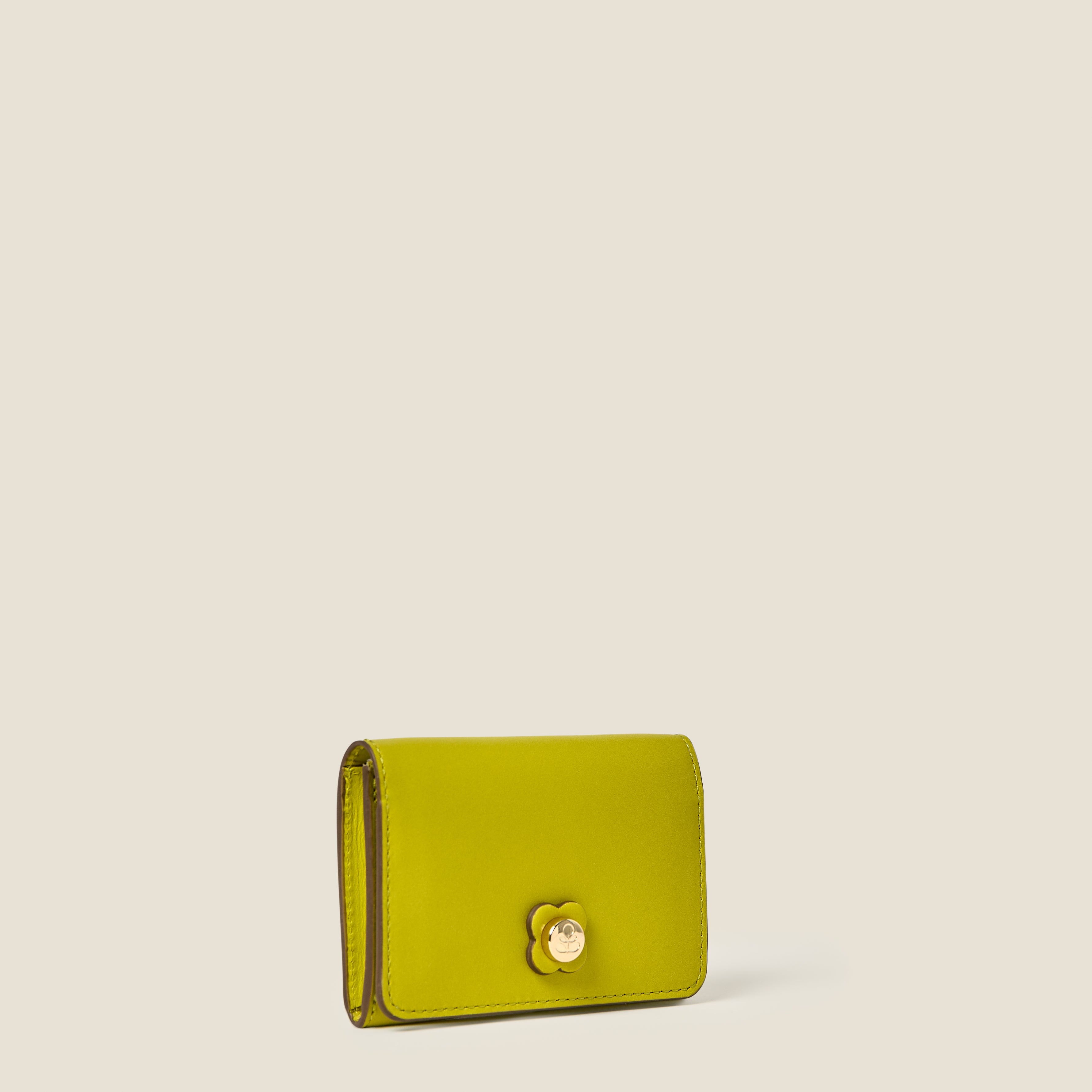 Folded Leather Card Holder - Chartreuse