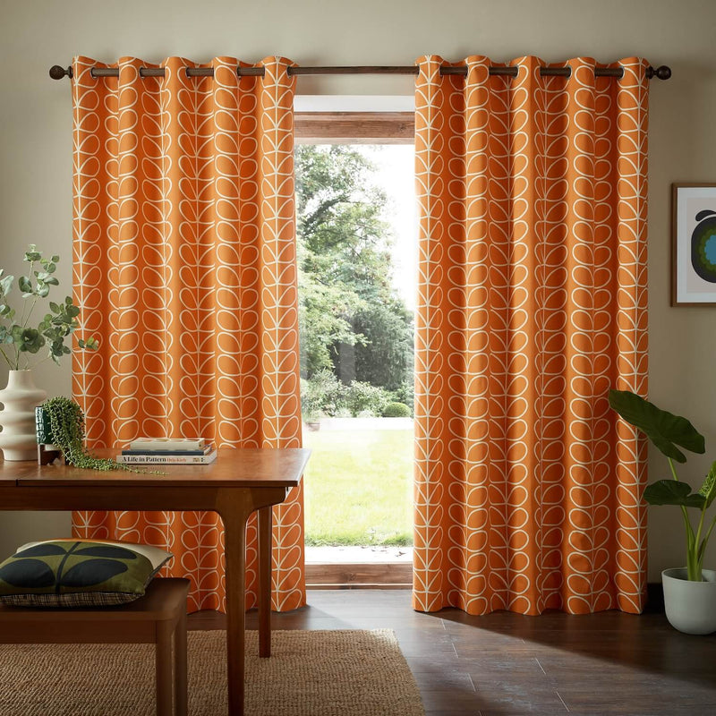 Linear Stem Lined Eyelet Curtains - Burnt Orange