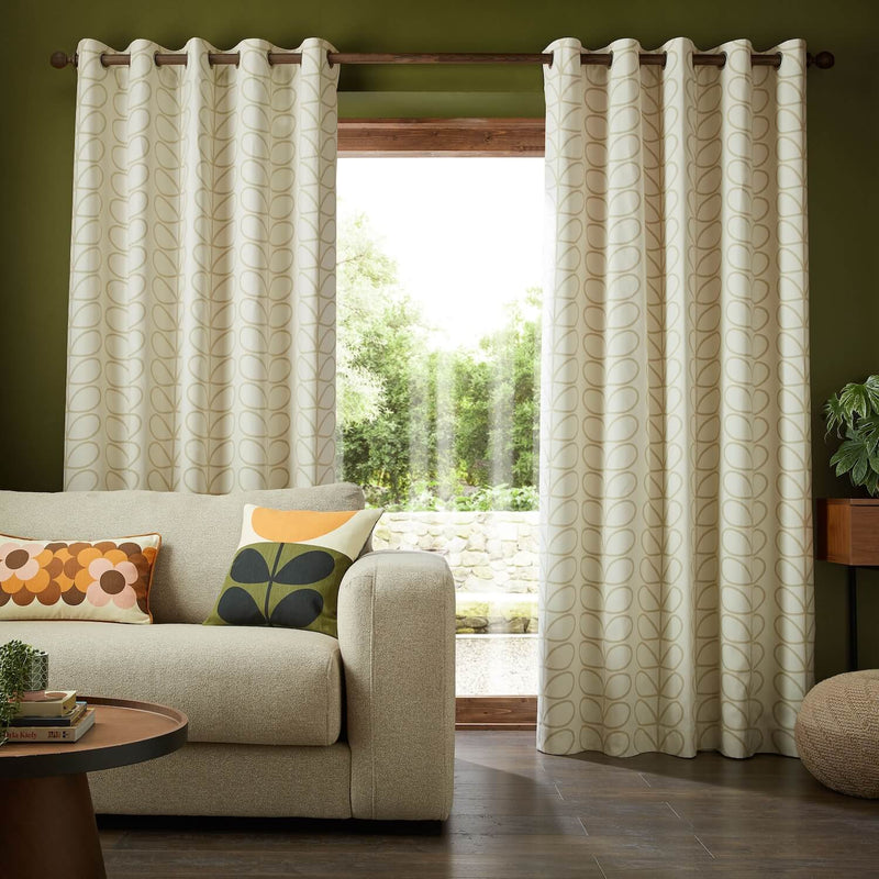 Linear Stem Lined Eyelet Curtains - Natural