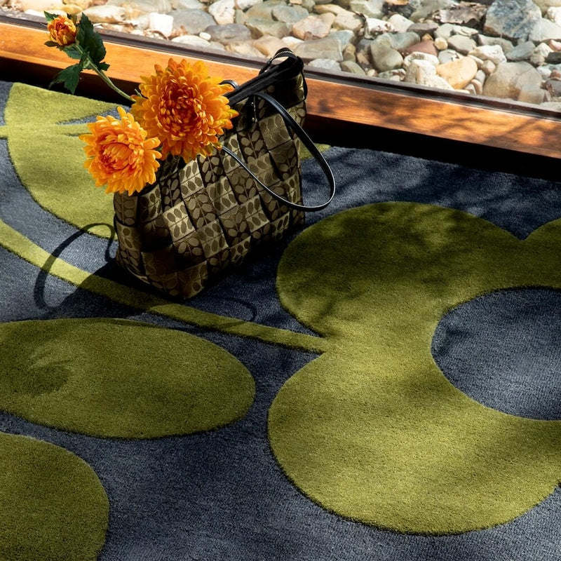 Close up of Sprig Stem Rug in Marine by Orla Kiely