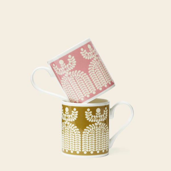 Standard Mug Set of 2 - Folk Girl Ochre/Pink