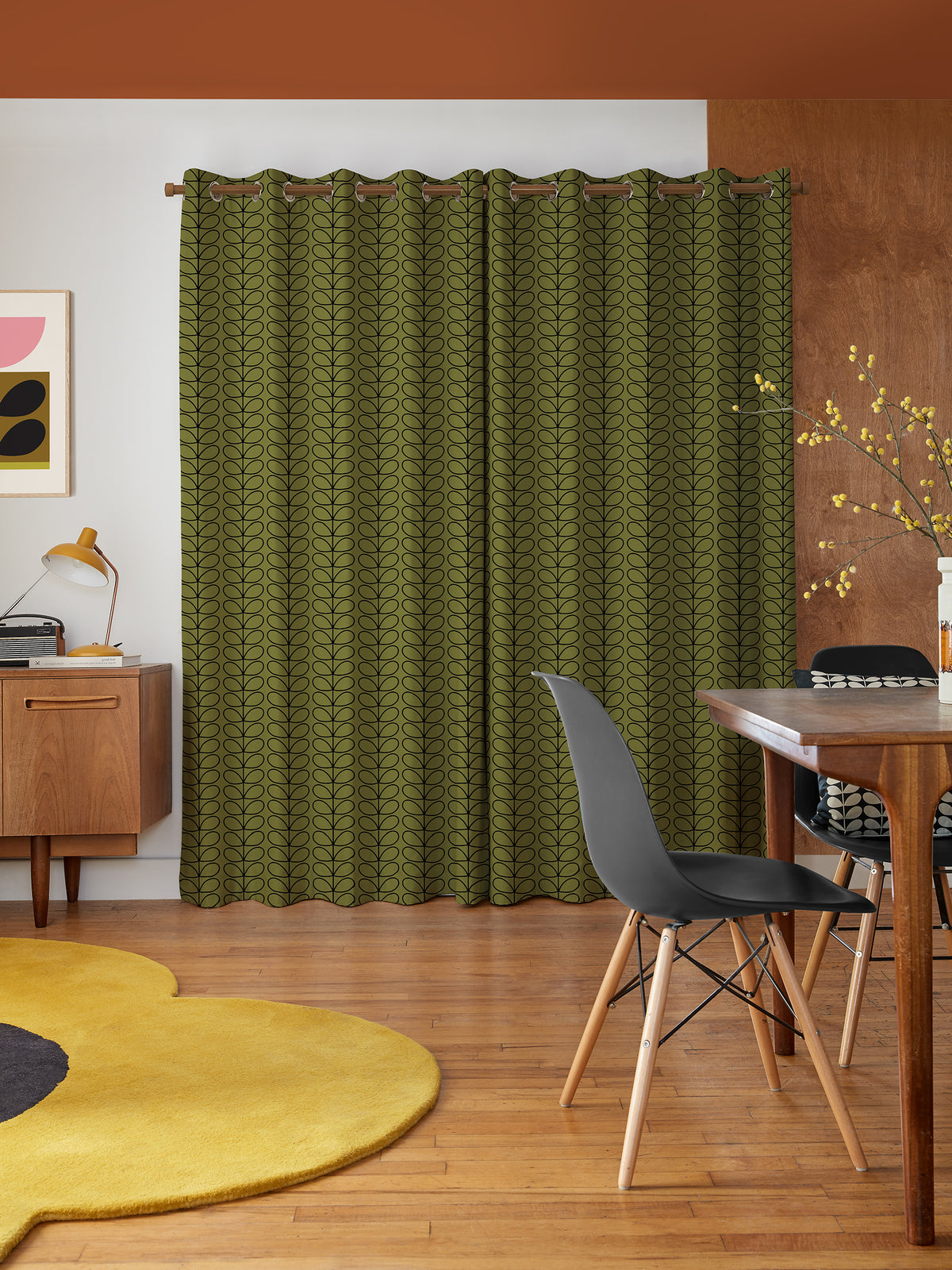 Linear Stem Olive & Black Made to Measure Curtain