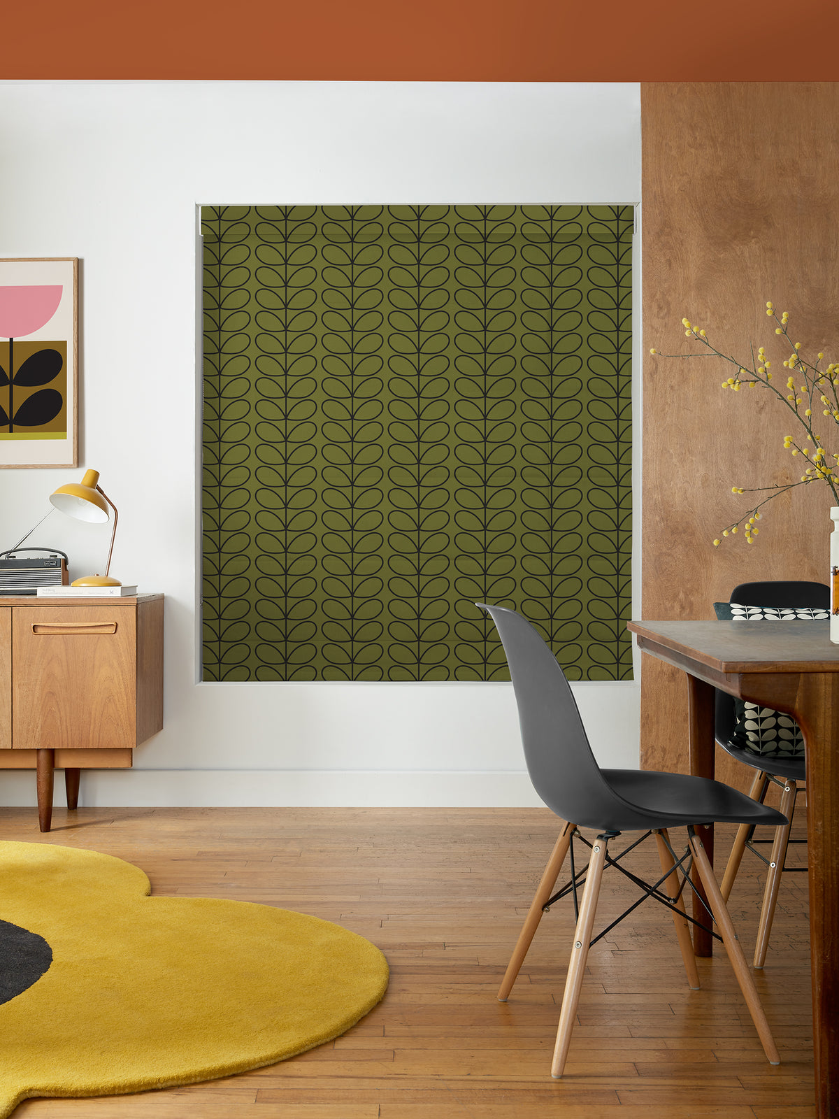 Linear Stem Olive & Black Made to Measure Roman Blind