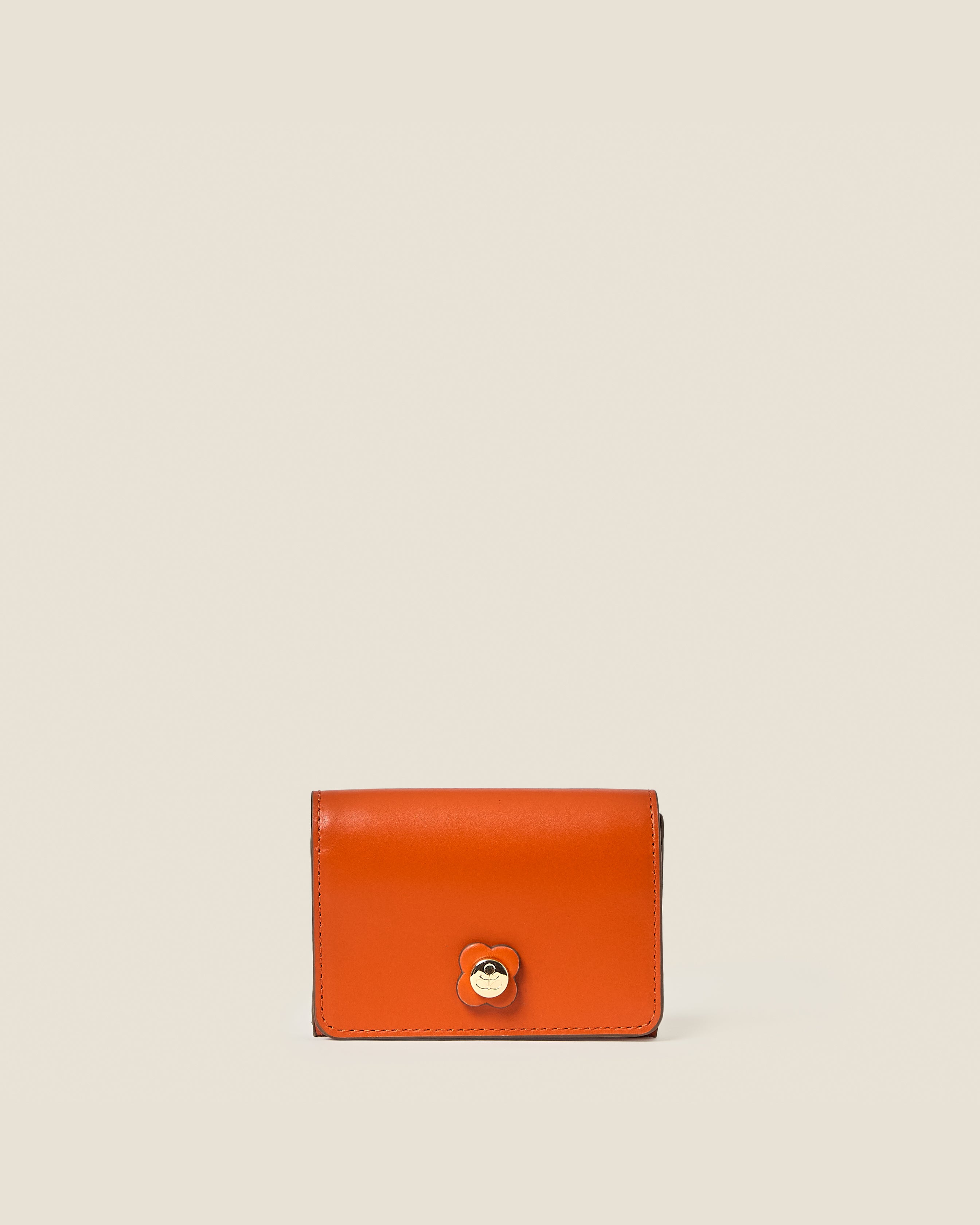 Folded Leather Card Holder - Orange