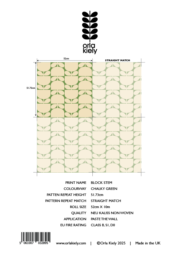 Block Stem Chalky Green Wallpaper Sample