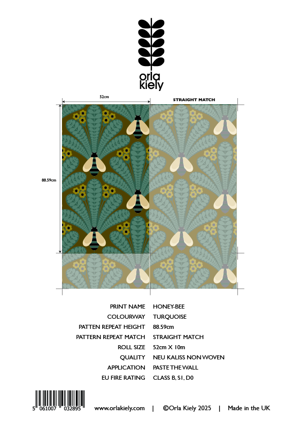 Honey-Bee Turquoise Wallpaper Sample
