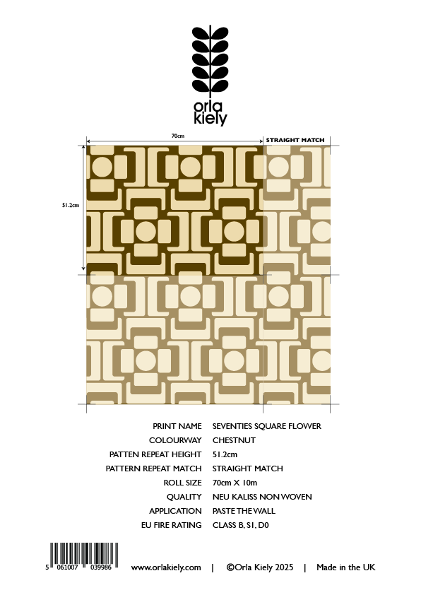 Seventies Square Flower Chestnut Wallpaper Sample