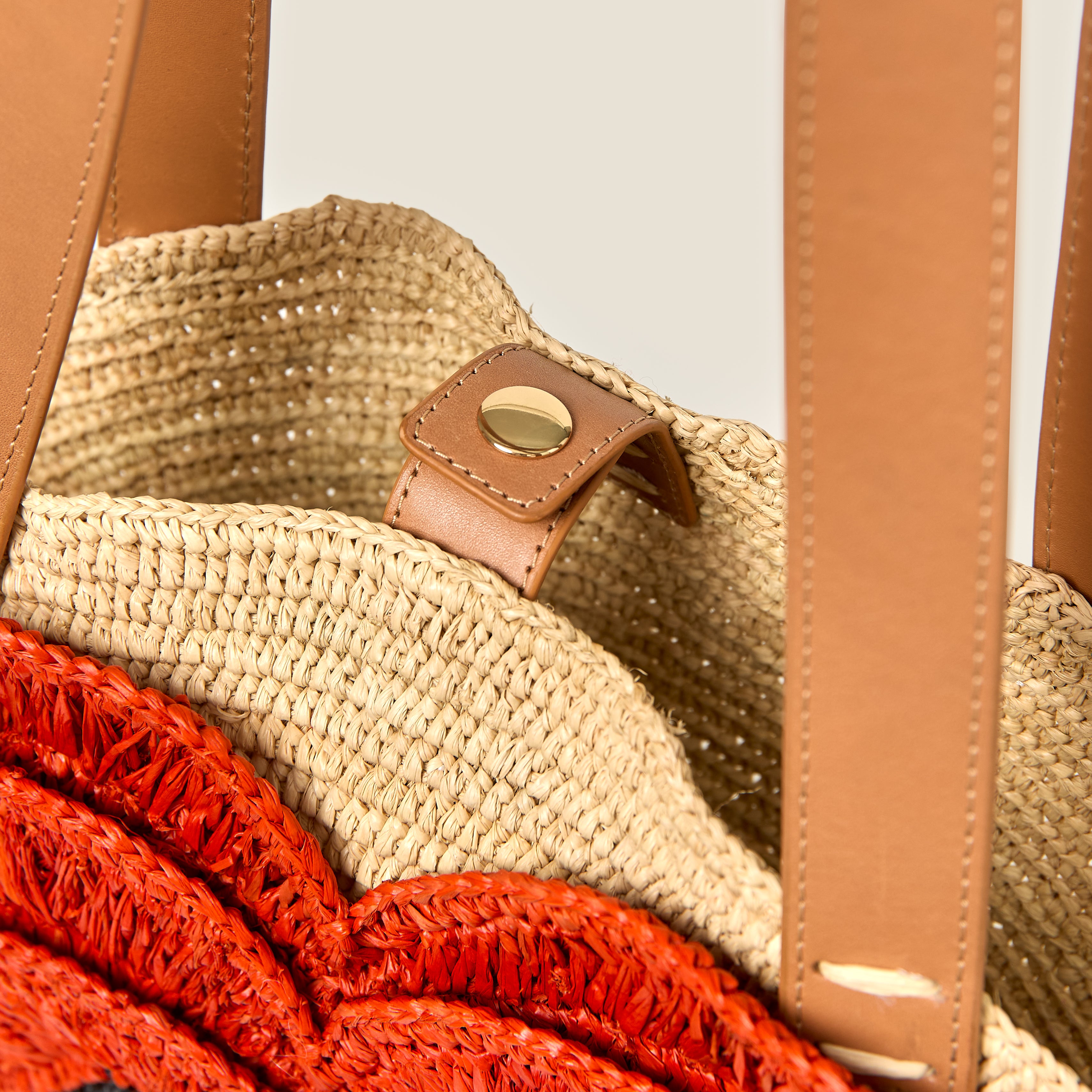 Petal Flower Round Raffia Tote Bag - Clementine