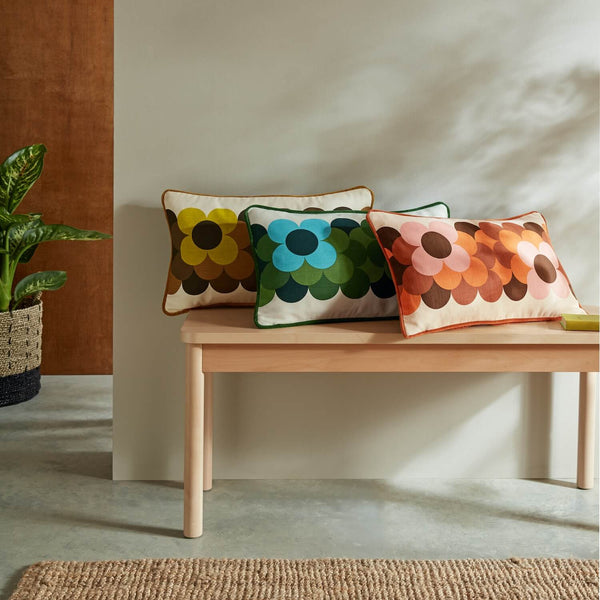 Retro Flower Stripe Cushion - Canyon