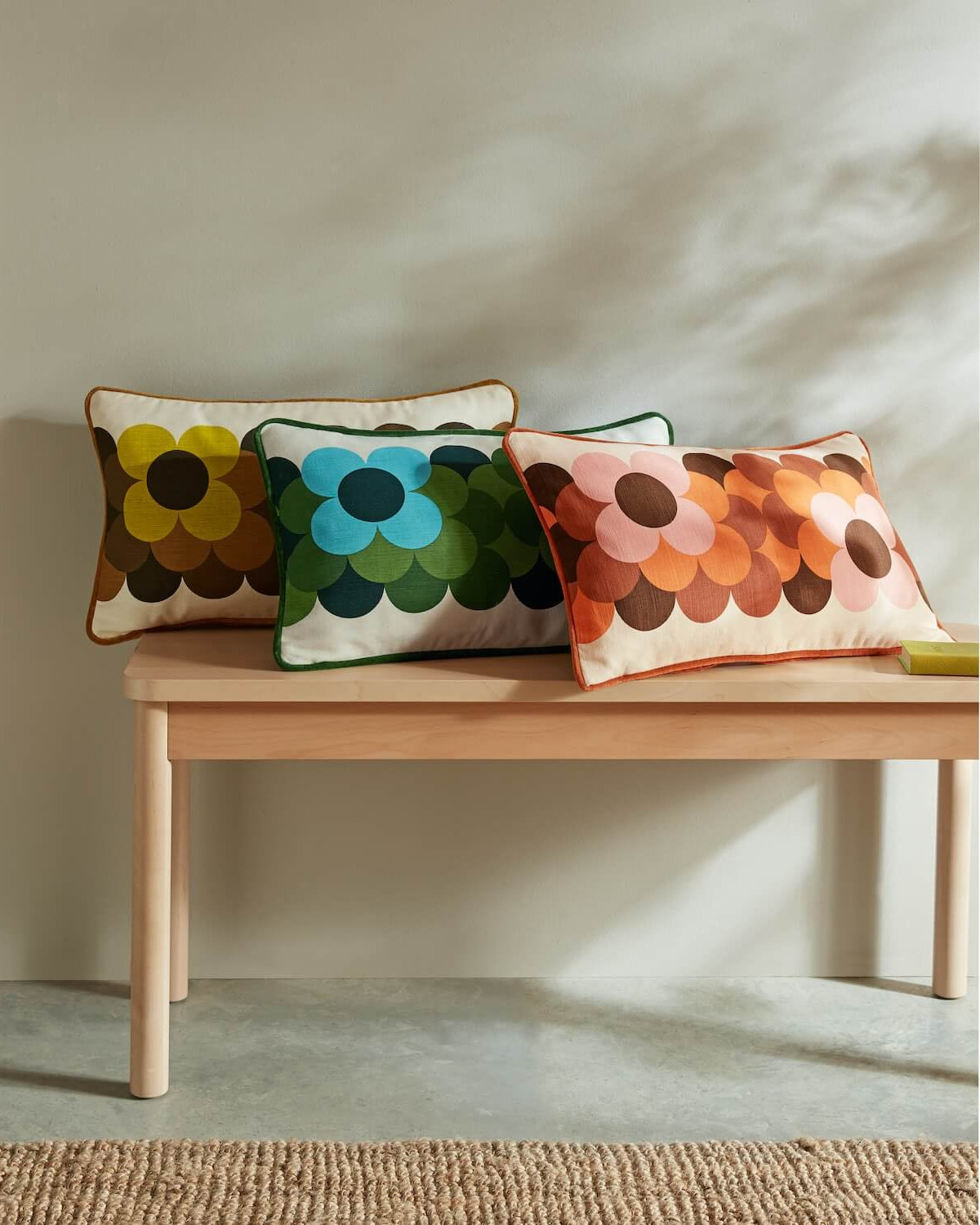 Retro Flower Stripe Cushion - Dune