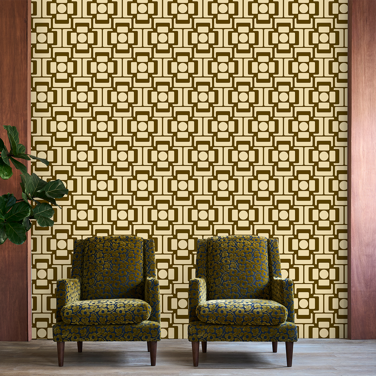 Seventies Square Flower Chestnut Wallpaper