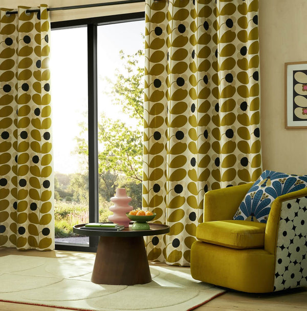 Lifestyle shot of Gold stem bloom Orla Kiely curtains