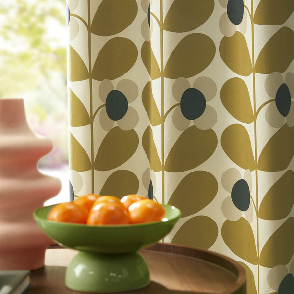 Lifestyle shot of Gold stem bloom orla kiely curtains