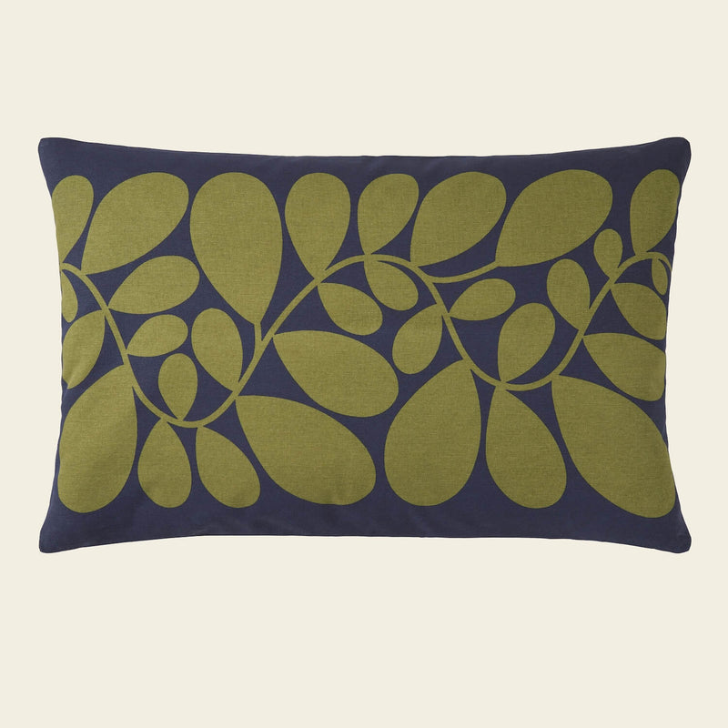 Reverse side of Orla Kiely blue and olive sycamore stem cushion