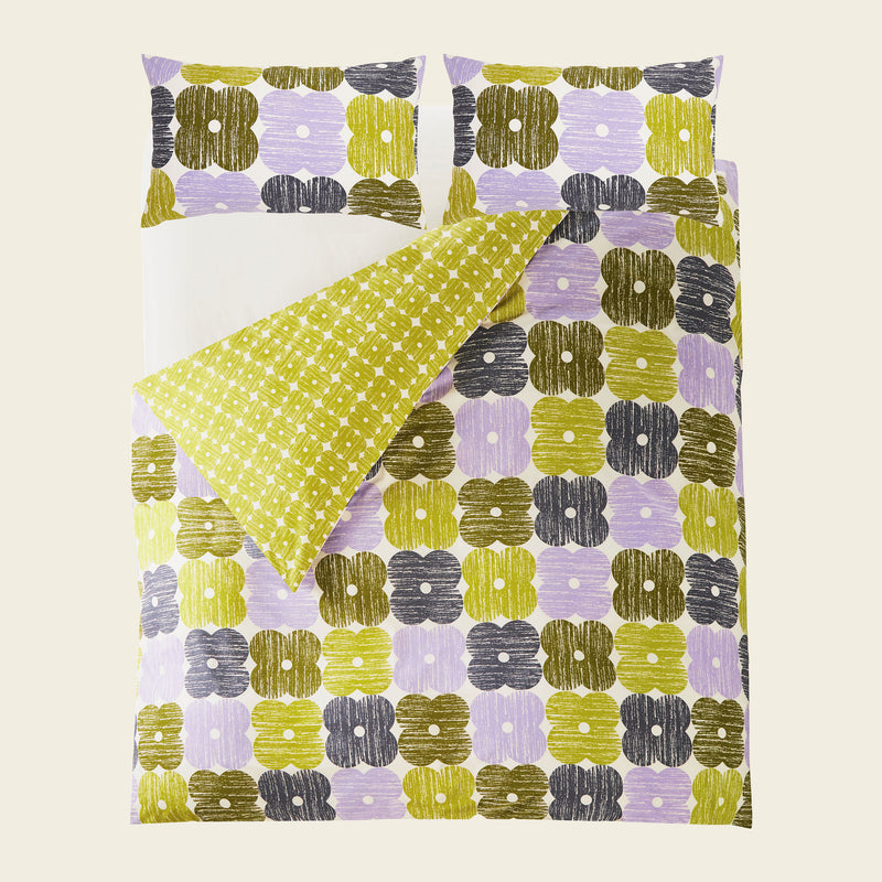 Textured Flower Bed Linen Set - Lilac and Moss