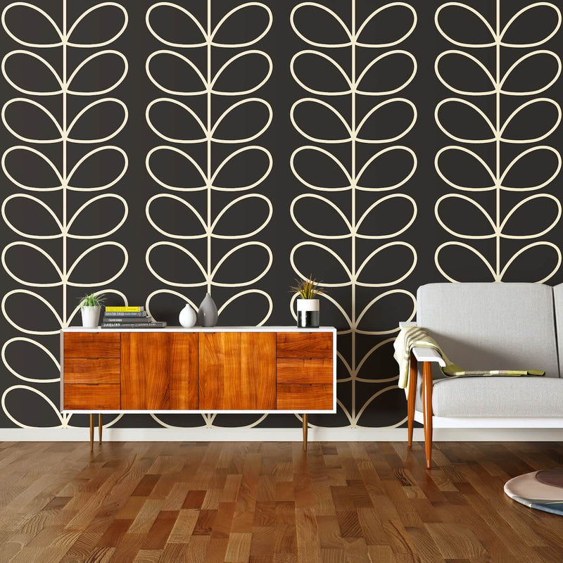 Giant Linear Stem Charcoal Wallpaper in Grey by Orla Kiely