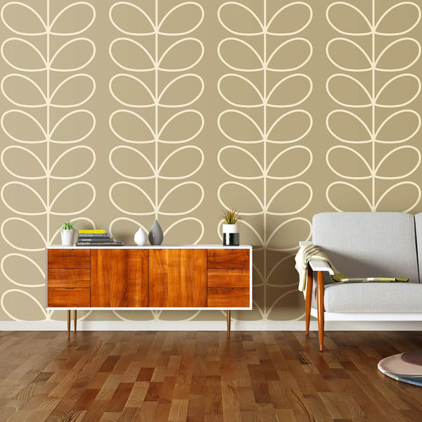 Giant Linear Stem Stone Wallpaper in Beige by Orla Kiely