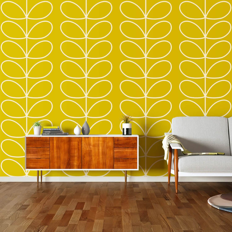 Giant Linear Stem Sunflower Wallpaper in Yellow by Orla Kiely