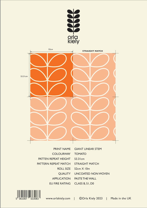 Giant Linear Stem Tomato Wallpaper in Orange Information by Orla Kiely