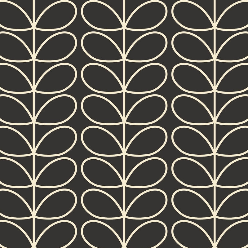 Linear Stem Charcoal Wallpaper in Grey Artwork by Orla Kiely