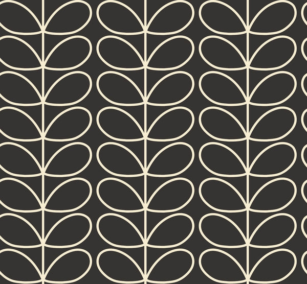 Linear Stem Charcoal Wallpaper in Grey Artwork by Orla Kiely