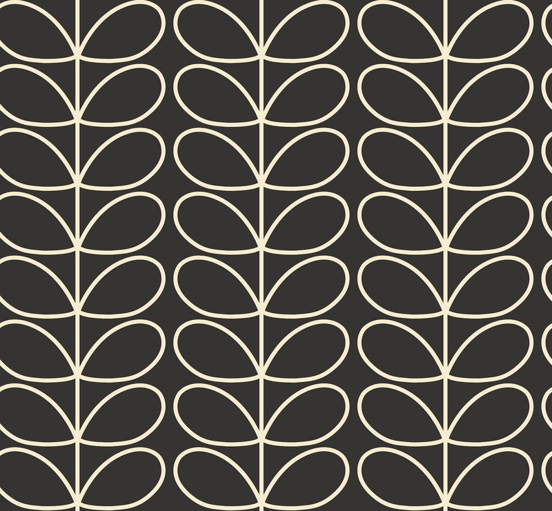 Linear Stem Charcoal Wallpaper in Grey Artwork by Orla Kiely