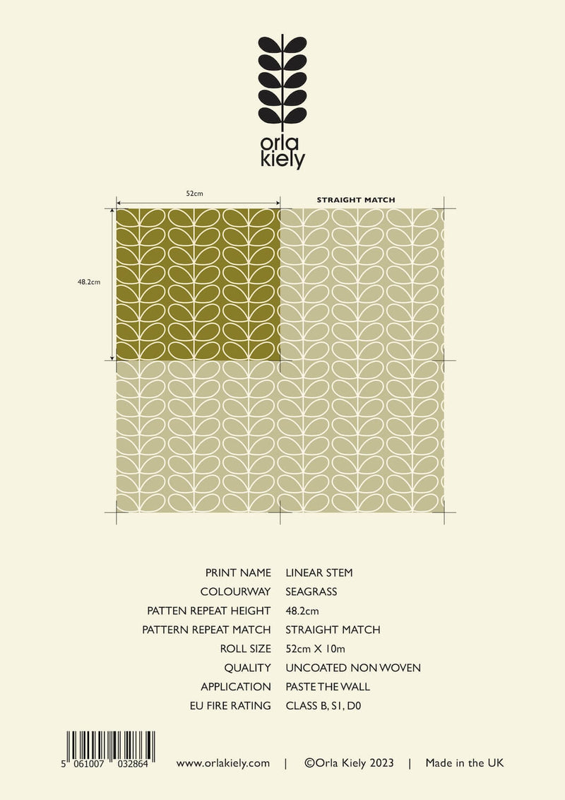 Linear Stem Seagrass Wallpaper in Green Information by Orla Kiely