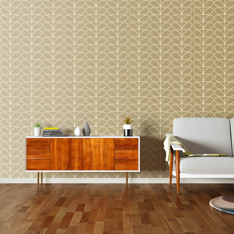 Linear Stem Stone Wallpaper in Beige by Orla Kiely