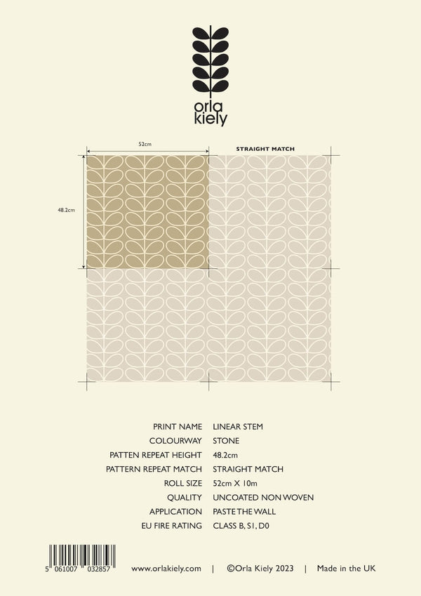 Linear Stem Stone Wallpaper in Beige Information by Orla Kiely