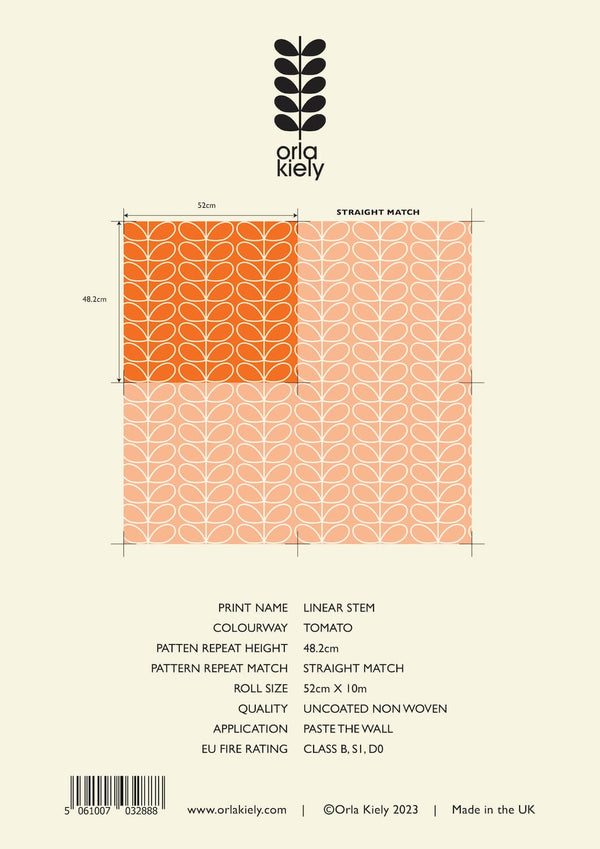 Linear Stem Tomato Wallpaper in Orange by Orla Kiely