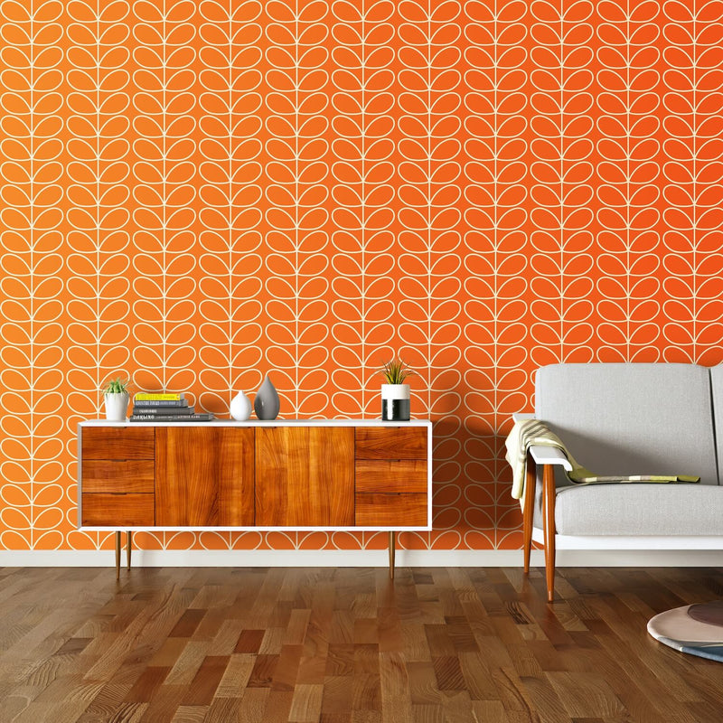 Linear Stem Tomato Wallpaper in Orange by Orla Kiely